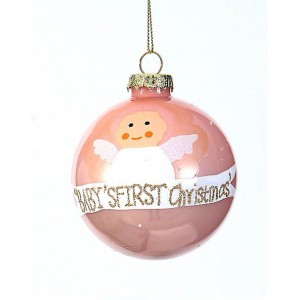  Baby's First Christmas Χριστουγεννιάτικη Μπάλα  Γυάλινη Ροζ 8 εκ 99860-a