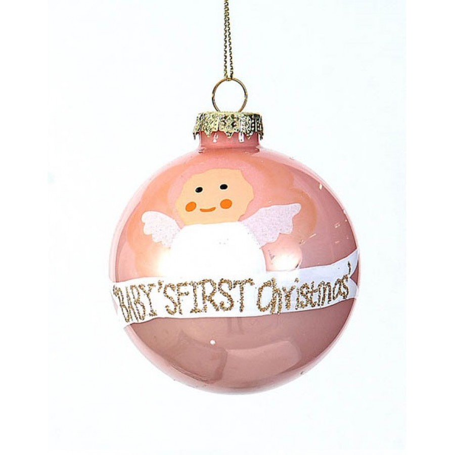  Baby's First Christmas Χριστουγεννιάτικη Μπάλα  Γυάλινη Ροζ 8 εκ 99860-a Χριστούγεννα
