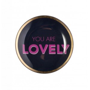 LOVE PLATES, GLASS PLATE S, YOU ARE LOVELY, ROUND, BLACK