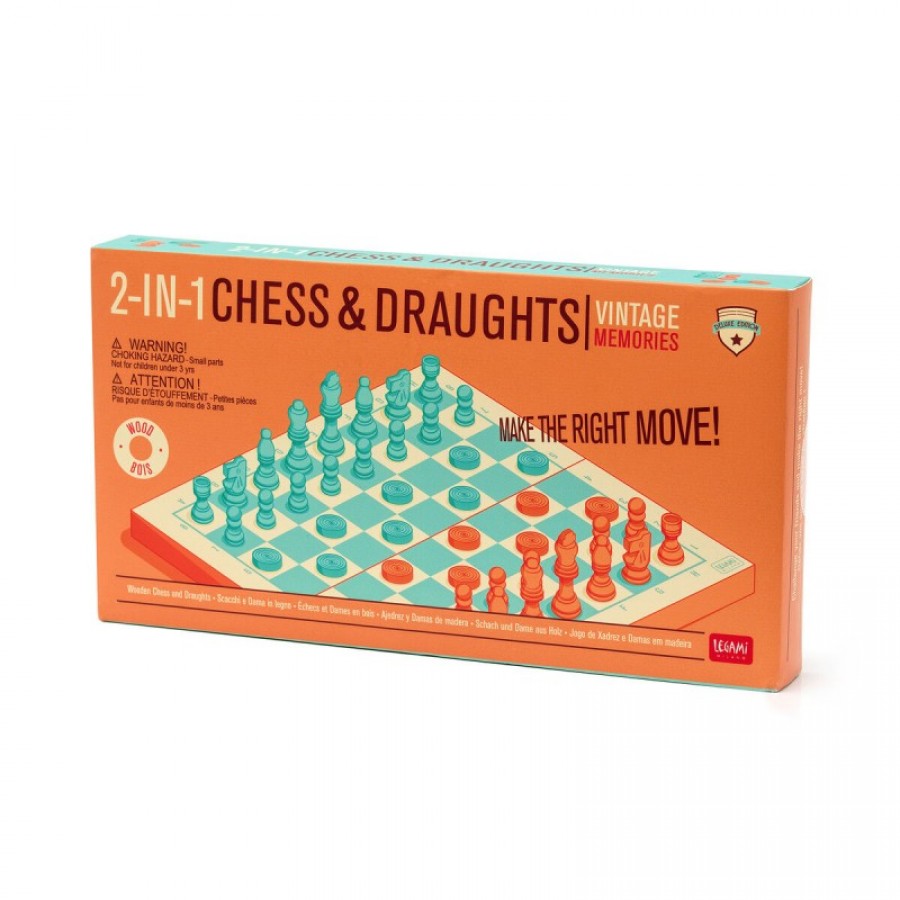 Σκάκι Ξύλινο και Ντάμα 2 σε 1 Παιχνίδι Επιτραπέζιο Legami CD0001 ΔΩΡΑ