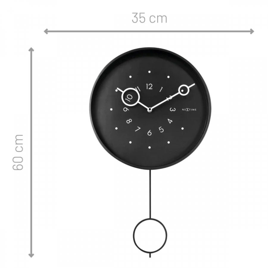 Ρολόι Τοίχου NexTime Εκκρεμές Μεταλλικό  Pendulum Black Metal "Loop" 3295  35 x 60 x 5 εκ. Ρολόγια
