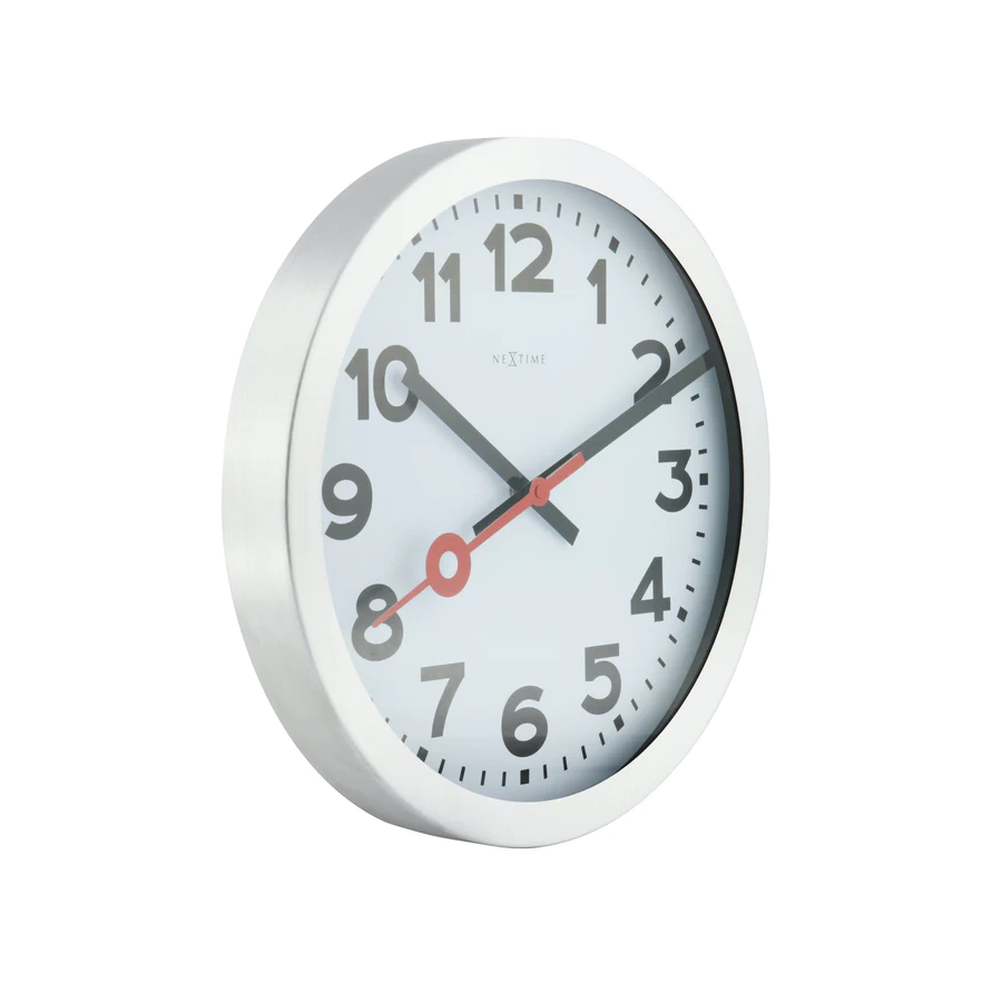 τοιχου - ρολογια - διακοσμηση - γραφειο - Ρολόι Τοίχου Με Αριθμούς  NexTime Station Numbers 35 Ø  Αλουμίνιο  Με Επιφάνεια Γυάλινη Ρολόγια