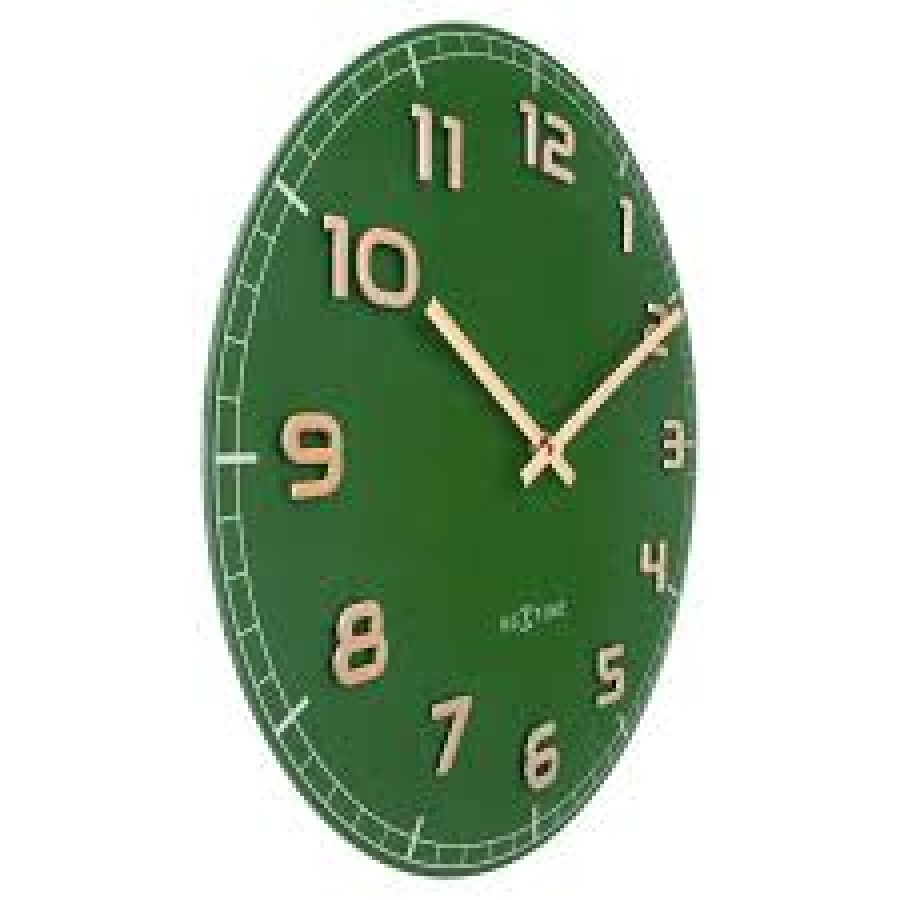 Ρολόι Τοίχου NeXtime -Silent - Μεταλλικό - Γυάλινο Πράσινο Ανάγλυφοι Αριθμοί - Ø40cm- "Classy Medium"-  3314GC Σαλόνι
