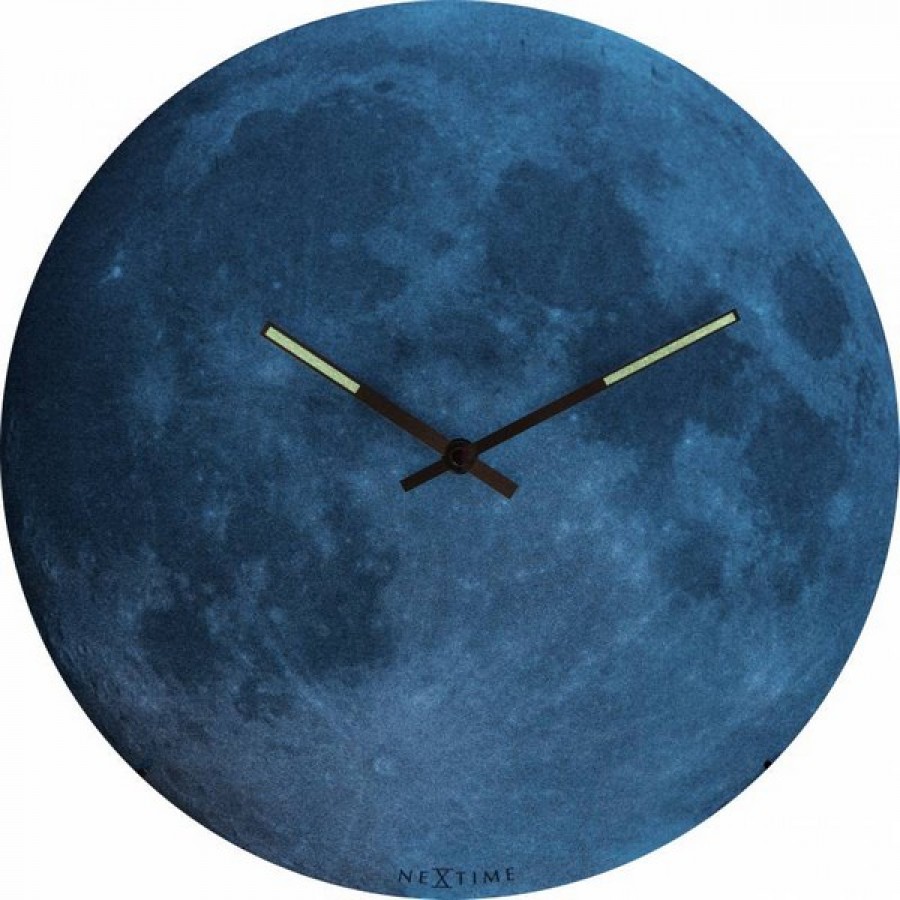 τοιχου - ρολογια - διακοσμηση - δωρα γραφειου - γραφειο - Ρολόι Τοίχου Φεγγάρι Glow In The Dark Nextime Blue Moon 3164 35cm Ø Ρολόγια