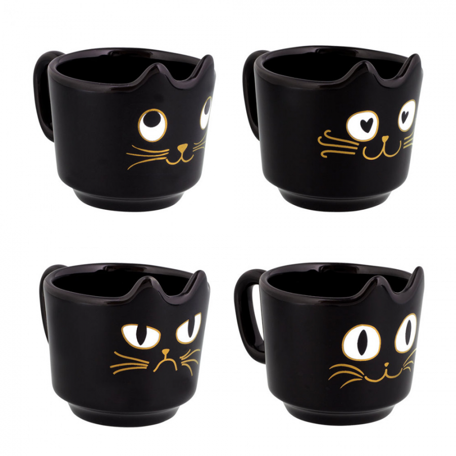 Σετ Κούπες Πορσελάνης 4τμχ Μαύρες Γάτες Pylones Cats House  Οικιακά - Είδη Σπιτιού